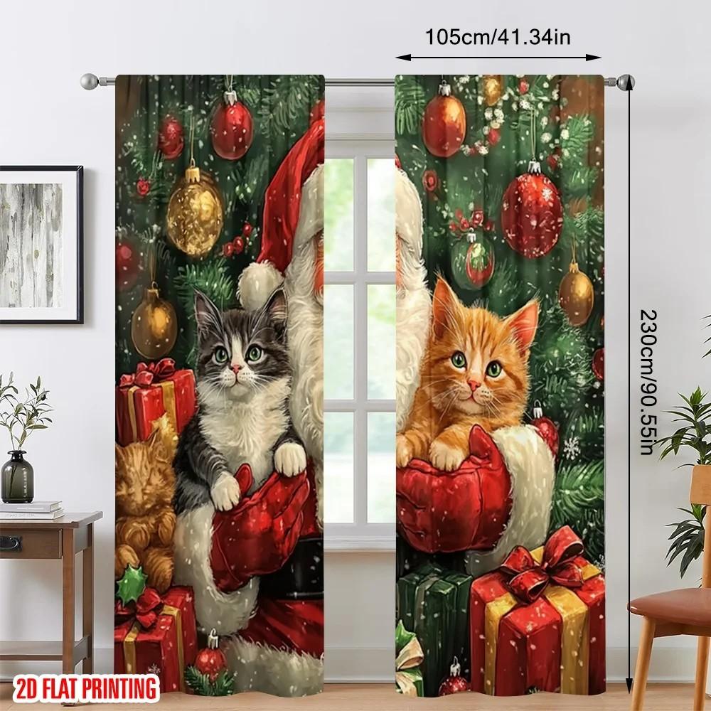 Jit Lebendiges Katzenmuster Vorhänge Design Gardinen Polyester Weihnachten Fensterdeko Haus Lichtblockierend Set von 2 Mit Stangentasche Gefertigt