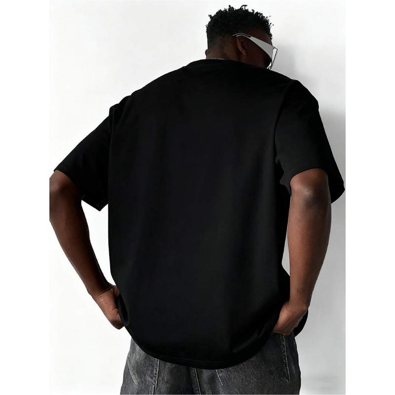 Men's Casual Slim Fit Letter Print Short Sleeve T-Shirt, PLUS SIZE