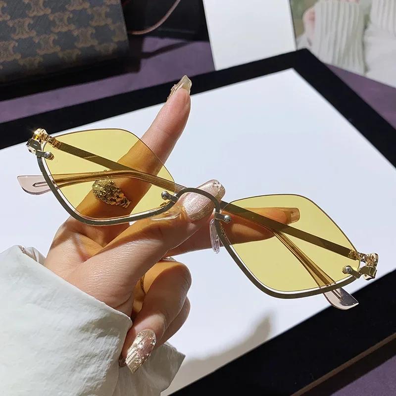 Ultra Light Luxury Metal Half Frame Diamond Sunglasses Unisex UV400 Protection for Driving Cycling Travel