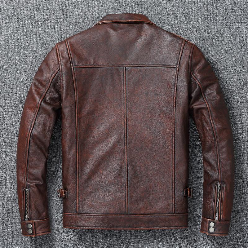 Genuine Leather Men's Retro Old-Fashioned Motorcycle Jacket Pure Head Layer Cowhide Slim-Fit Lapel Coat Casual Trend