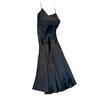 Women Slip Dress Silky Satin V Neck Spaghetti Strap Solid Color Plus Size A-line Loose Hem Backless Sleeveless Strappy Dress Prom Party Midi Dress