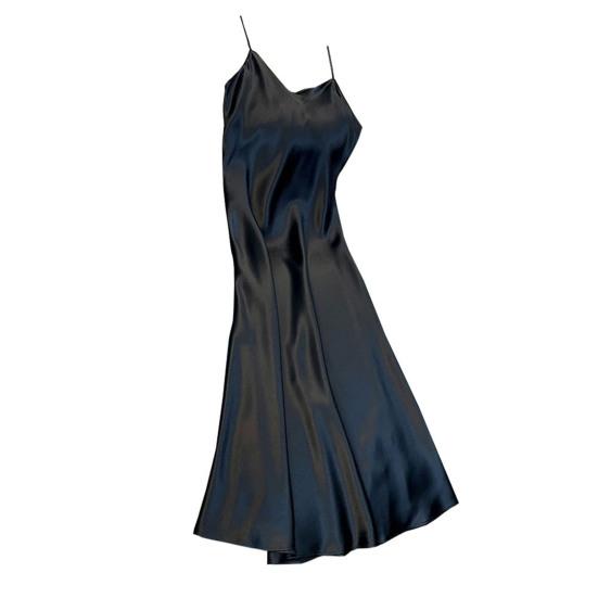 Women Slip Dress Silky Satin V Neck Spaghetti Strap Solid Color Plus Size A-line Loose Hem Backless Sleeveless Strappy Dress Prom Party Midi Dress