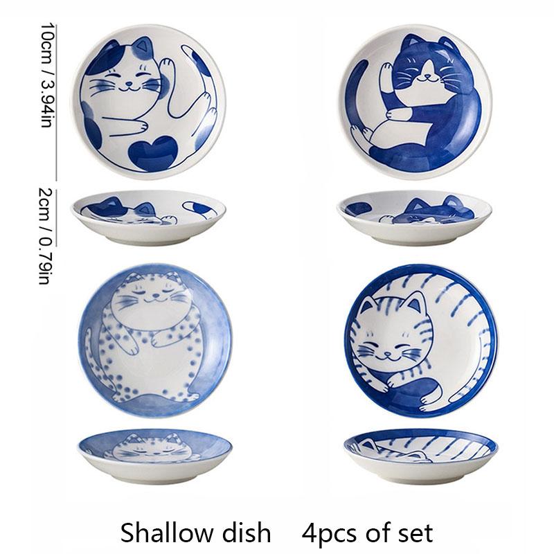 Nieuwe Ondiepe/Diepe Kat Saus Schoteltjes Set van 4 stuks Keramiek Sojasaus Kruiden Huishoudelijk Dipschaaltje Sushi Saus Snackschaaltje Servies