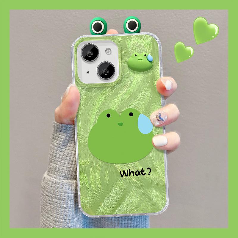 Applicable To Apple 15 Mobile Phone Case Summer Iphone14pro Sweat Frog Doll Invisible Bracket 13 Feather Yarn IMD Hard