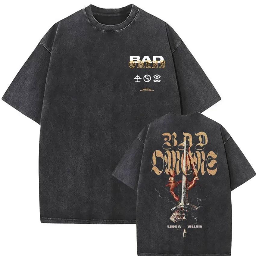 Rock Band Bad Omens Tour חולצת טי וינטג' שטופה גברים נשים היפ הופ גותי רפויה צווארון עגול שרוול קצר חולצות טי מעריצים סטריט ויר