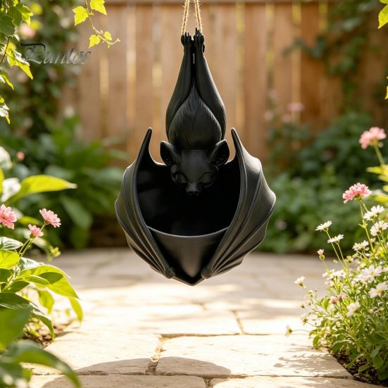 Pot à succulentes pour plantes Imprimé en 3D Pot de plante chauve-souris suspendu, Jardinière façonnée, Jardinières créatives pour Halloween, Support gothique Intérieur Extérieur