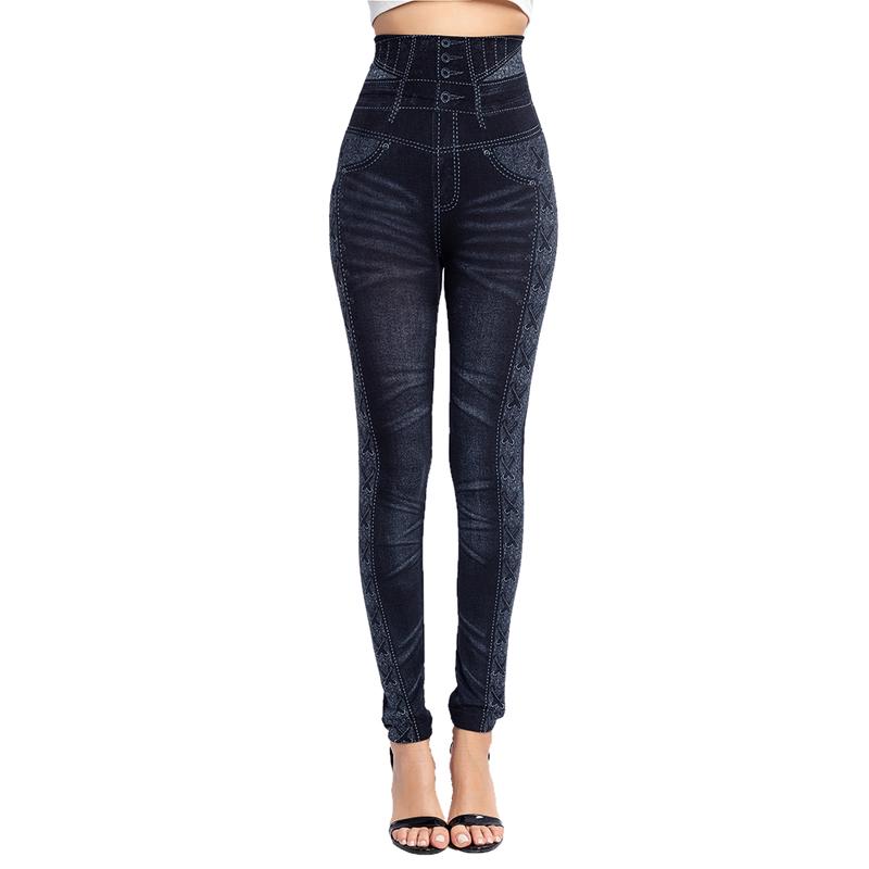 Women Leggings Fashion Imitation Jeans Denim Printing Jegging Slim Fitness Elastic Seamless Leggings For Women