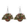Christmas Hanging Baskets Pre-Lit Artificial Basket with LED Lights Pine Cones Berries Winter Outdoor Planter for Outside Porch Front Door Decor