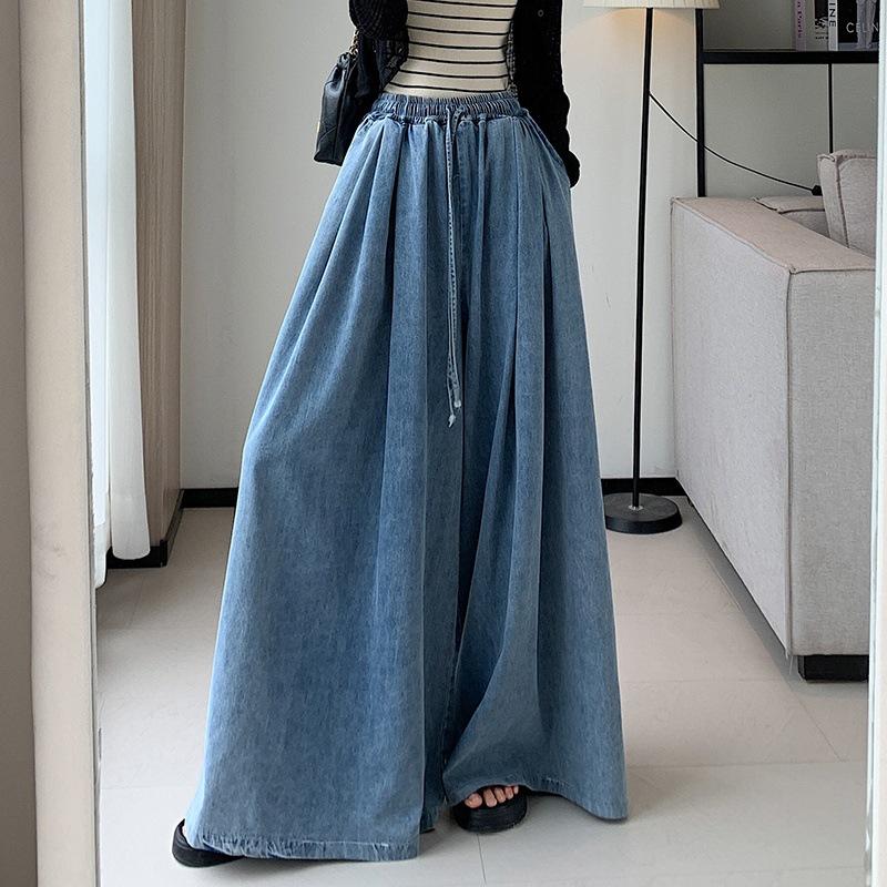 Autumn Loose Fit Women's Jeans Slimming Wide Leg Ground Length Simple Style Casual Ladies Pants
