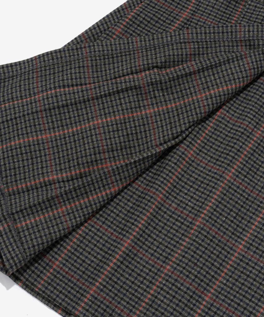 Cargo Bros For Woman Wool Check Pleated Wrap Midi Skirt (Charcoal)
