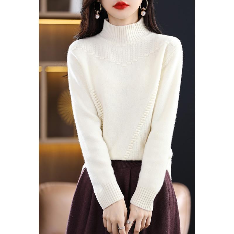 Women's Thickened Short Sweater with Half-High Collar - Cozy Cashmere Blend, Loose Fit, Long Sleeve, Winter Base Layer, Lazy Style.