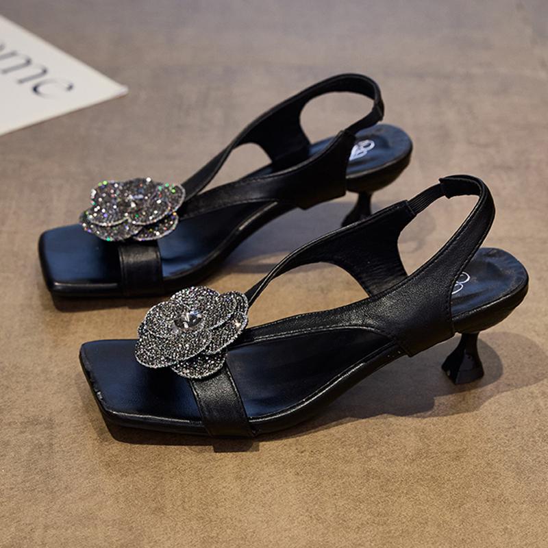 Mote Krystall Damesandaler Elegante Mid Heels Sko Kjole Mote Pumps Kvinne Tøfler Sommer 2025 Ny Trend Merke Sandalias De Mujer