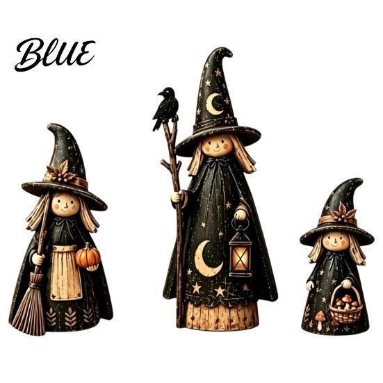 Sturdy Wooden Halloween Centerpieces Witch Ornaments, Distressed Figurines, Retro Tabletop Spooky Figurines for Decoration with Pumpkin Designs