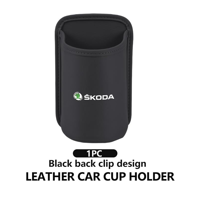 Cqmes7 For Skoda Car Door Cup Holder Leather Automotive Drink Rack Storage Bin Octavia A5 A7 RS Fabia Superb Rapid Karoq