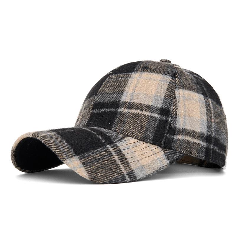 Casquette de baseball unisexe à carreaux classiques automne/hiver - Chapeau de soleil bec de canard à calotte rigide
