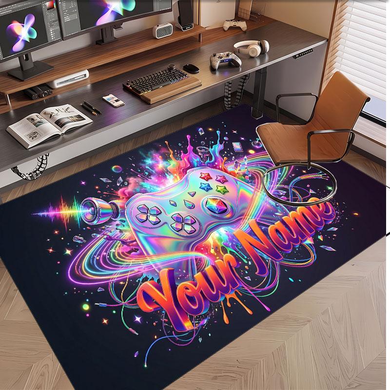 Neon Abstract Theme Soft Crystal Velvet Rug Custom Name & Text Print Non Slip Floor Rug for Bedroom Living Room