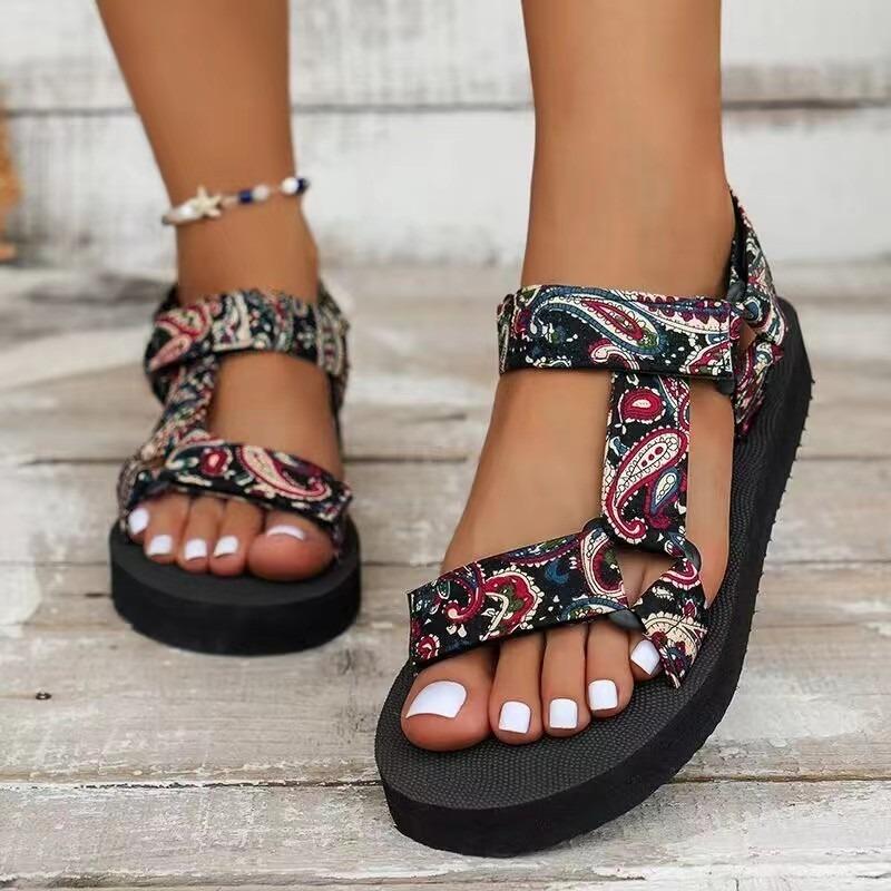 Nouvelles Chaussures pour Femmes à Semelles Épaisses Sandales de Plage à Velcro Bouche de Poisson