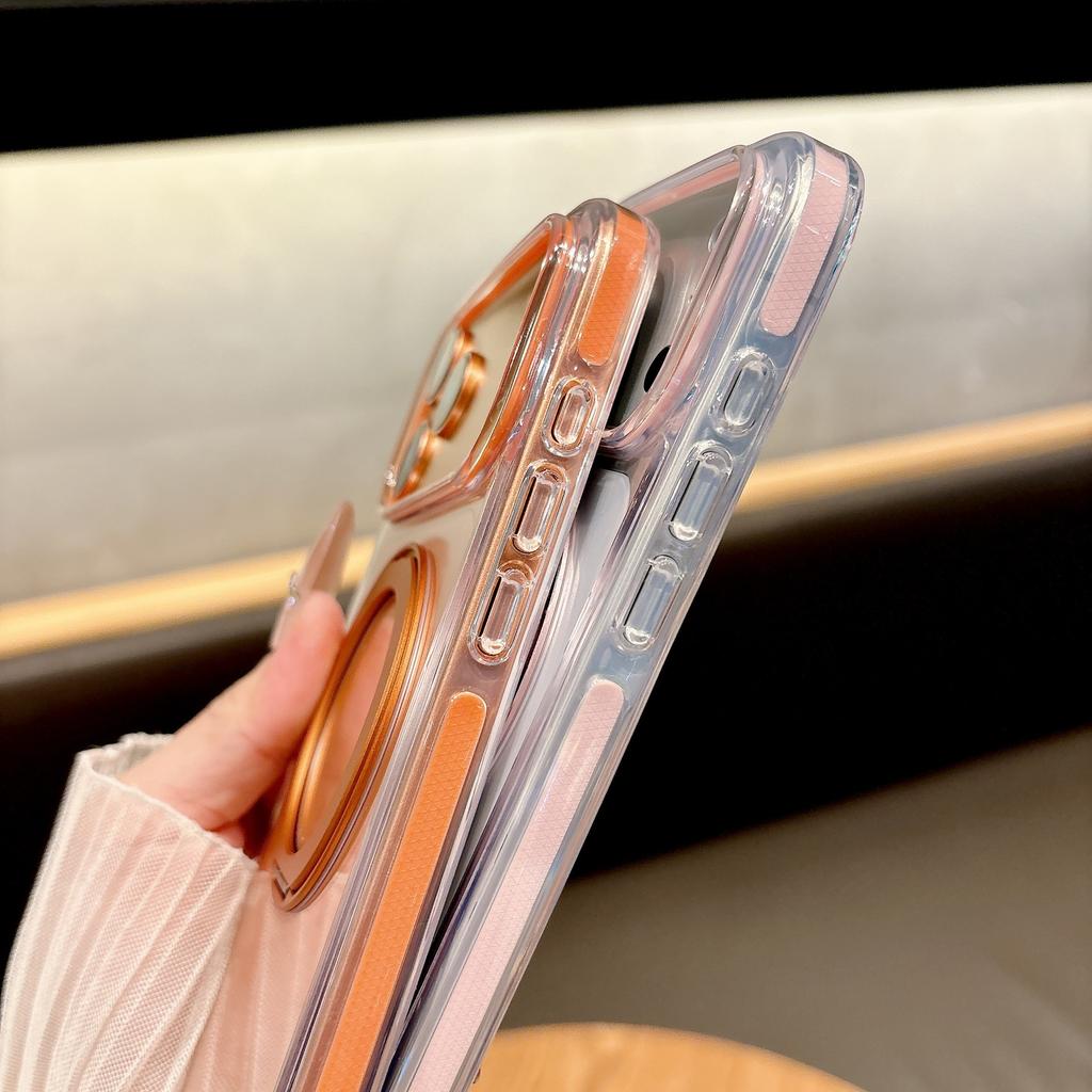 Suitable for IPhone17pro Ice Crystal Magnetic Mobile Phone Case 360 Rotating Bracket Apple 16 Two-color Transparent Anti-fall Cover
