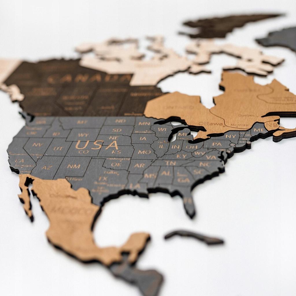 3D Wooden World Map Beige Brown 130x72cm Cities Wall Decoration