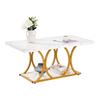 Coffee Table, Modern Faux Marble Coffee Table, 2-Tier Rectangle Center Desk with Geometric Legs