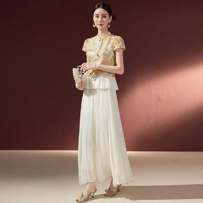 New Chinese Style Spliced Two-Piece Dress Set for Women