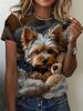 Women's Tops 2026 Trend T Shirt 3D Dog Graphic Printing Summer Breathable Round Neck Short Sleeved Top Fashion Clothes for Woman