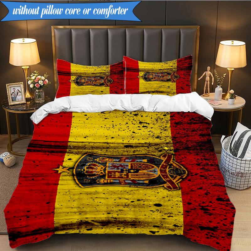3PCS Spain FC Crest Printed Soft Bedding Set,Including 1pc Duvet Cover And 2pcs Pillowcases Perfect for Bedroom, Dormitory, Fan Gift