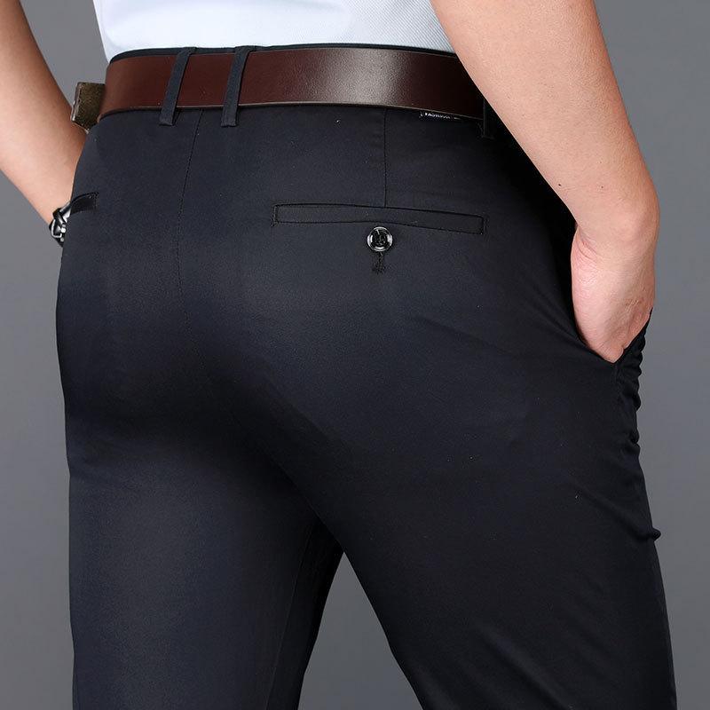 Thin Section Men's Casual Trousers Tencel Elastic Middle-aged Casual Trousers Men's Summer Casual Men's Straight Trousers High-waisted