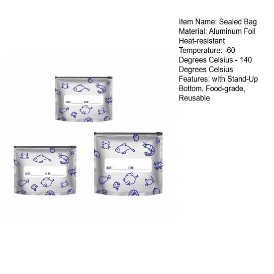 Aluminum Foil Sealed Bags Reusable Leakproof Heat Resistant Sealable Bags Vacuum Zippered Food Pouches with Label Stand-Up Bottom for Vegetable Fruit