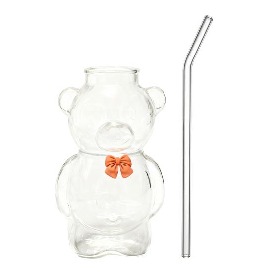 Bear Glass Cup with Straw 320ml Juice Milk Tea Smoothies Drinking Cup