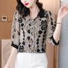 Driekwartmouw Bedrukt Chiffon Blouse voor Dames Zomer Nieuwe Stijl Middellange Mouw Blouse voor Dames met Leeftijd-verminderende Stijl en Stijl