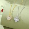 Tichiya S925 Sterling Silver Four-Leaf Clover Necklace with Rose Cut Cubic Zirconia Clavicle Chain