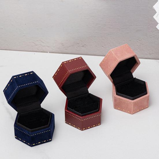 Ringæske, Sekskantet Fløjls Smykkegaveæske, Kompakt med Blød Svampebeskyttelse Elegant Design, Smykkeboks til Forlovelse, Forslag, Bryllup