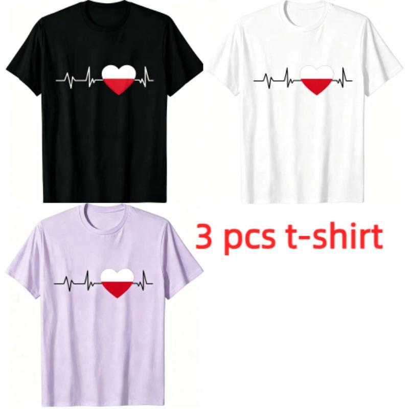 Fun I Love Poland Pattern Print Men's T-shirt Summer Men's and Women's Casual Fashion Tops Men's Short Sleeve T-shirt Oversize Clothing