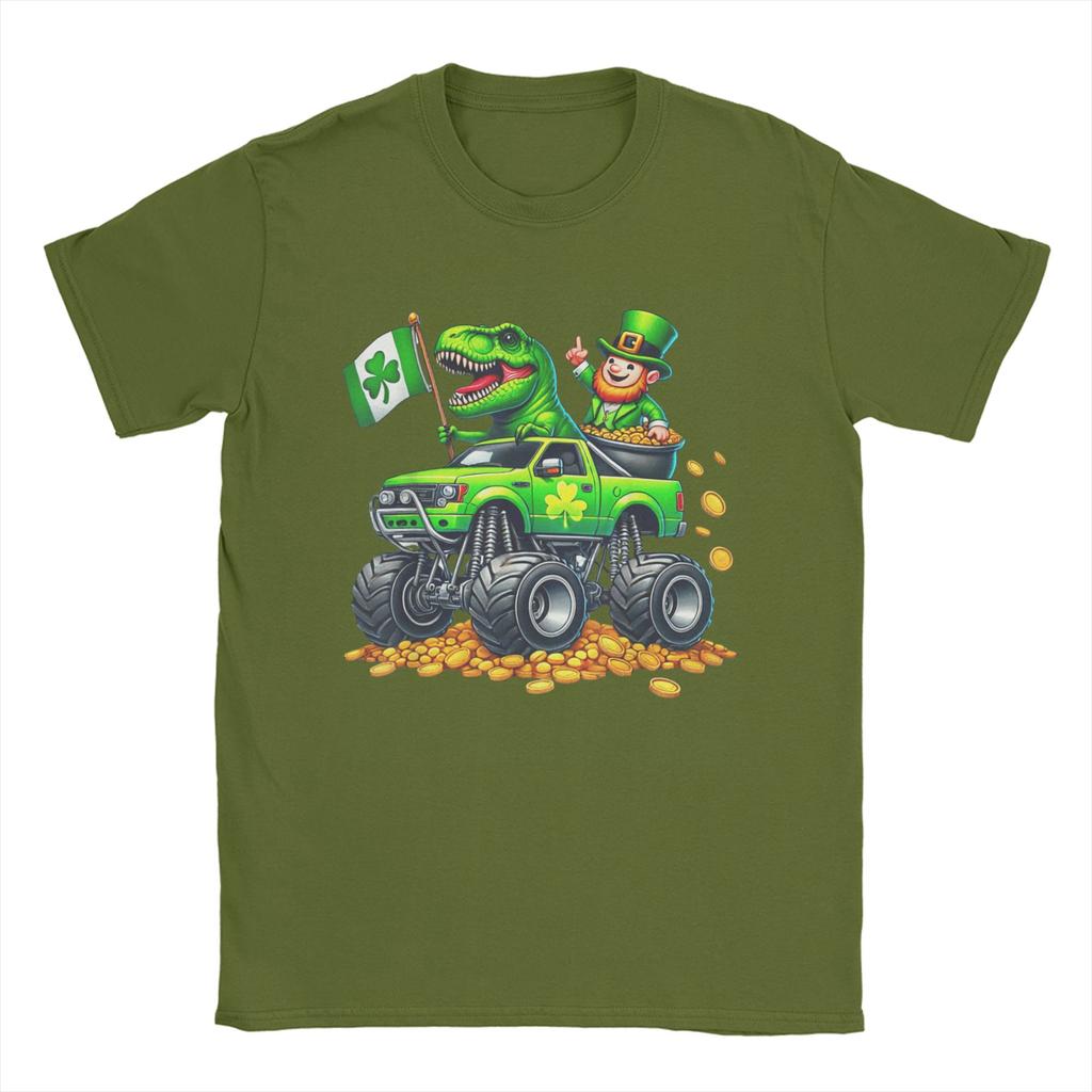 Dino St Patricks Day T Shirt Summer  Novelty TShirts Unisex Cotton Comfortable Plus Size Top Tees ShortSleeve YK Retro Tshirt