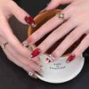 2026 New Year Ruby Cat Eye Handmade Wearable Nails with Diamonds - Light Luxury Whitening Battle Armor