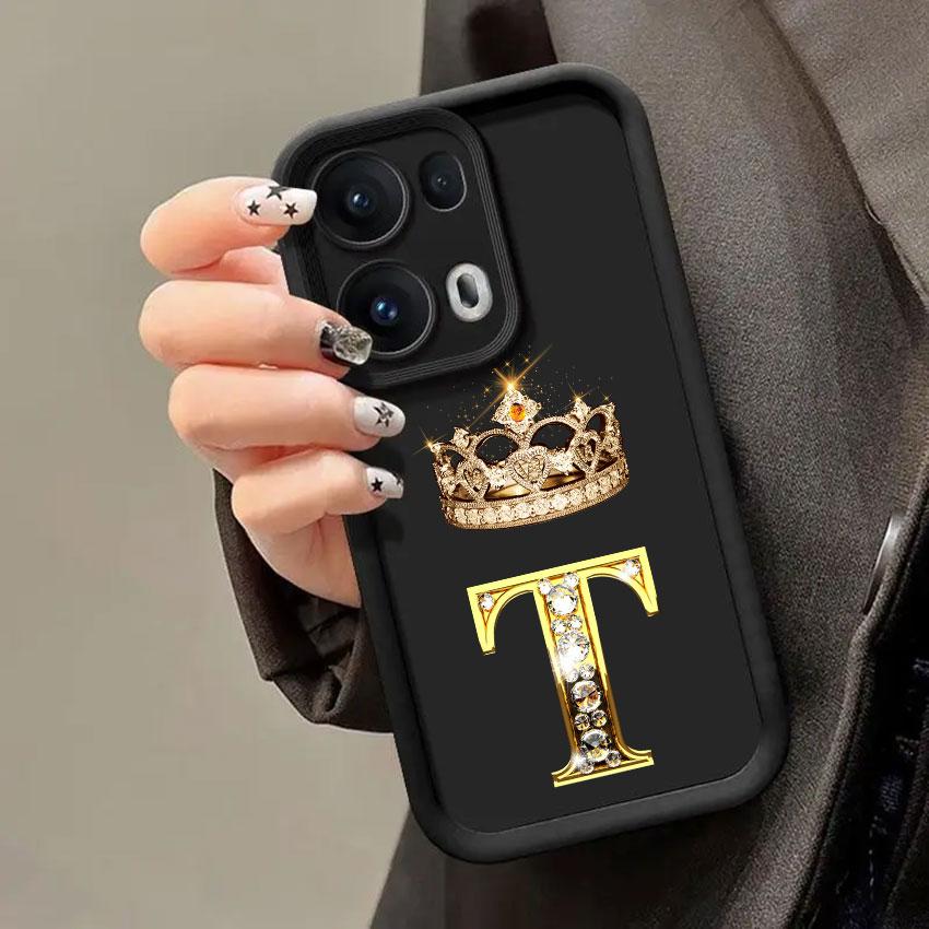 Crown Initial Letter T W R N Phone Cases For Oppo Reno 14 13 12 11 F 10 5G 6 7 8 Pro Plus Cover 8T 7Z 8Z 14Pro Shockproof Fundas