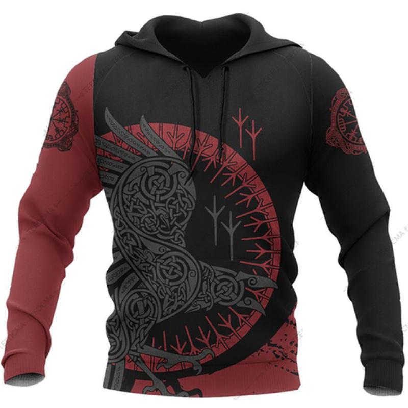 Spring Autumn Fashion Retro Men Hoodies Viking Wolf And Dragon Tattoo 3D Printed Men's Sweatshirt Unisex Long Sleeves Pullovers