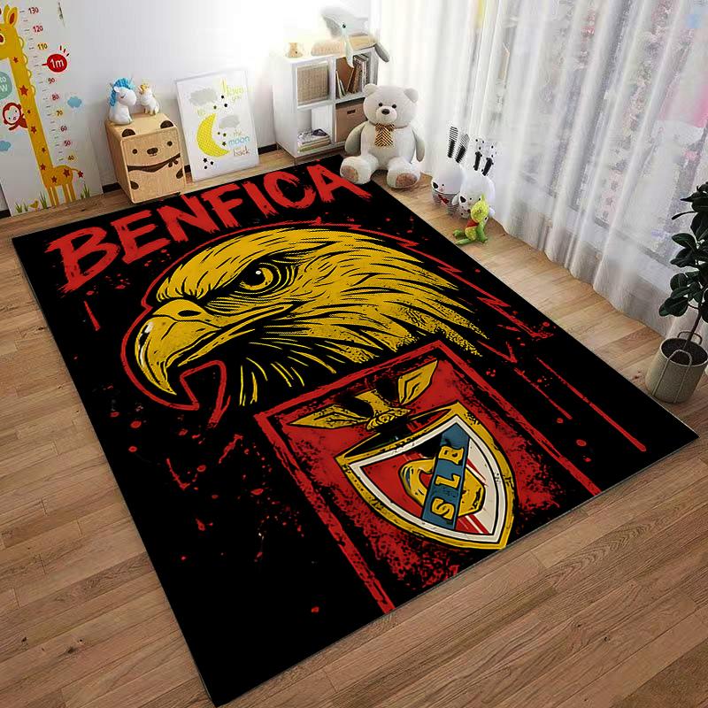Yellow Eagle Print Carpet with Benfica Text and SLR Logo Design Suitable for Use As an Anti-slip for Living Room Bedroom Sofas
