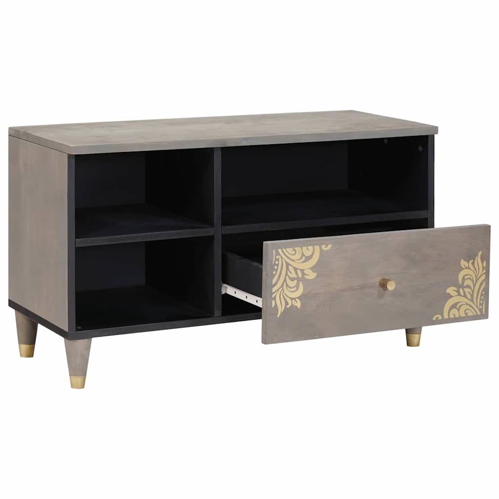 TV Cabinet with Drawers Gray 80 X 33 X 46 Cm Solid Mango Wood