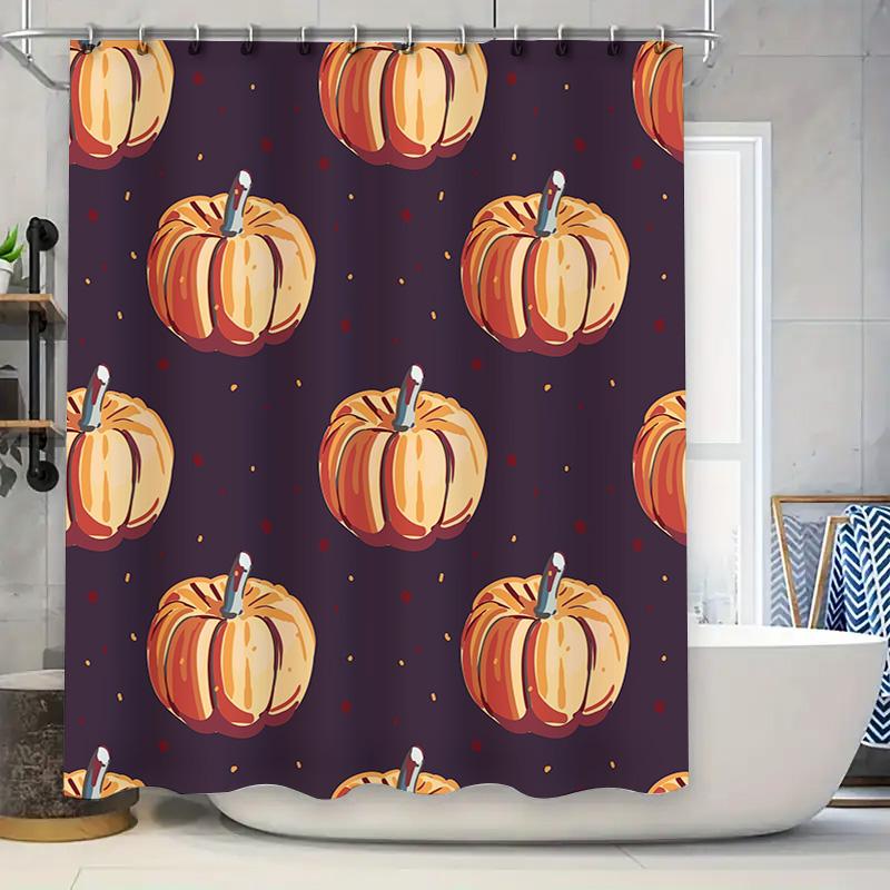 Festive Fall DecorPumpkin Pattern Bath Curtain for Bathroom, Waterproof Shower Curtains in Purple with Colorful Gourds Home Furn