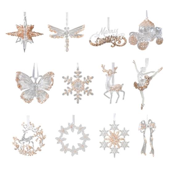 Christmas Acrylic Hanging Ornament Glitter Clear Reindeer Butterfly Pumpkin Carriage Snowflake Dragonfly