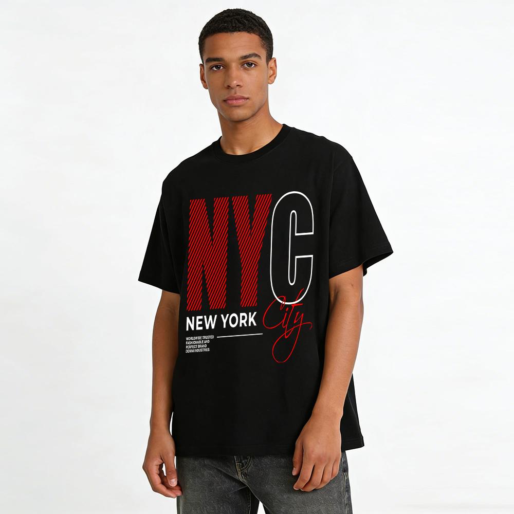 NYC Letter Print Casual T-Shirt Unisex Loose Breathable Crew Neck Top Pure cotton T-shirt