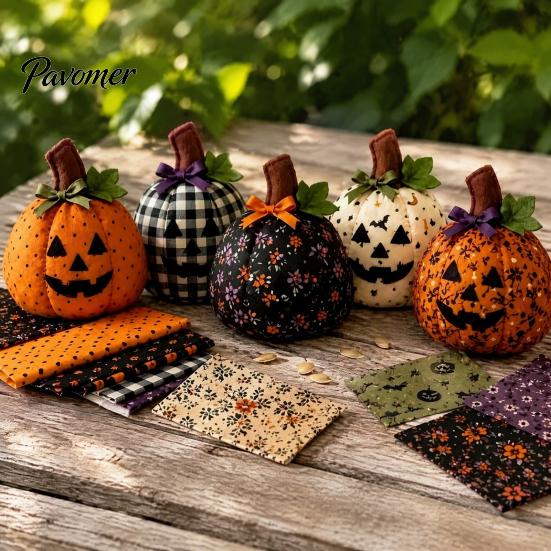 Window Sill Thanksgiving Decorations Fall Quilting Fabric for Patchwork Pumpkins, Square Autumn Precut Quilted Fabric, Vintage Polka Farmhouse