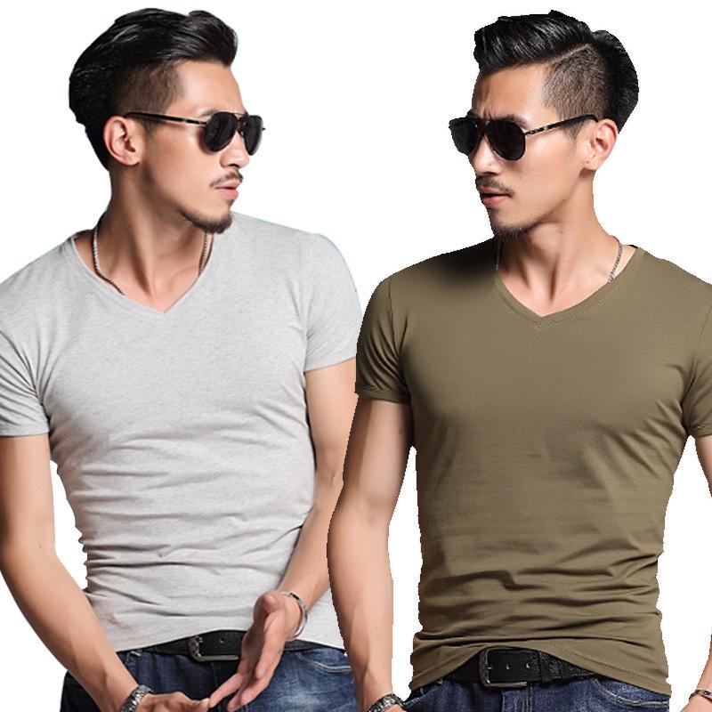 Mens Summer Casual Fashion V-neck T-shirt In Premium Quality Solid Colors