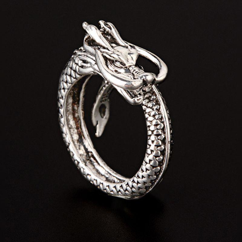 Retro Domineering Ethnic Style Dragon Ring For Men Cool Opening Adjustable Ring Punk Vintage Finger Jewelry Accessories