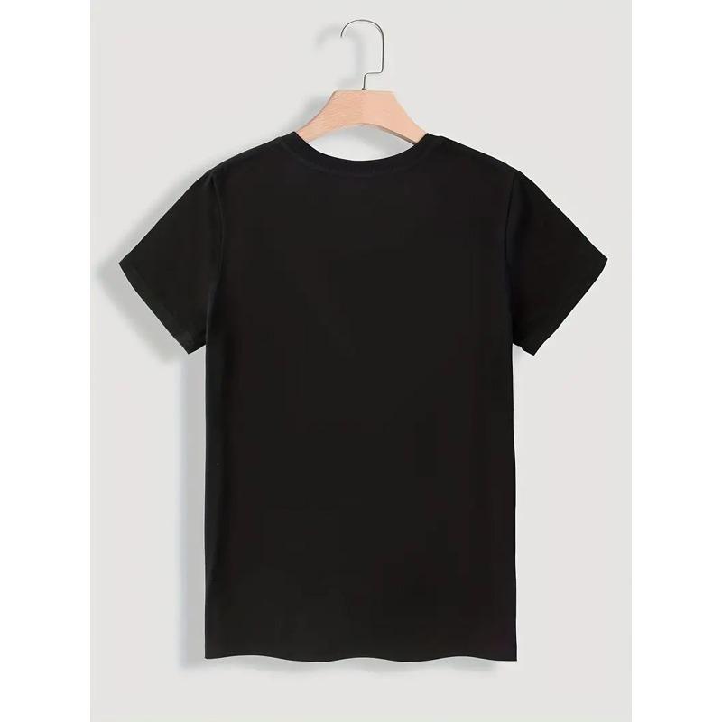 Europäische Größe Damen Freizeit Rundhals Kurzarm Sport-T-Shirt mit Spanischem Buchstabenaufdruck für Frühling und Sommer.