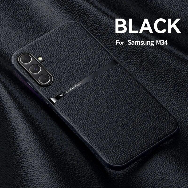 Para samsung galaxy m34 5g caso suporte magnético do carro casos de telefone de couro para samsung m34 m 34 5g SM-M346B à prova de choque capa traseira