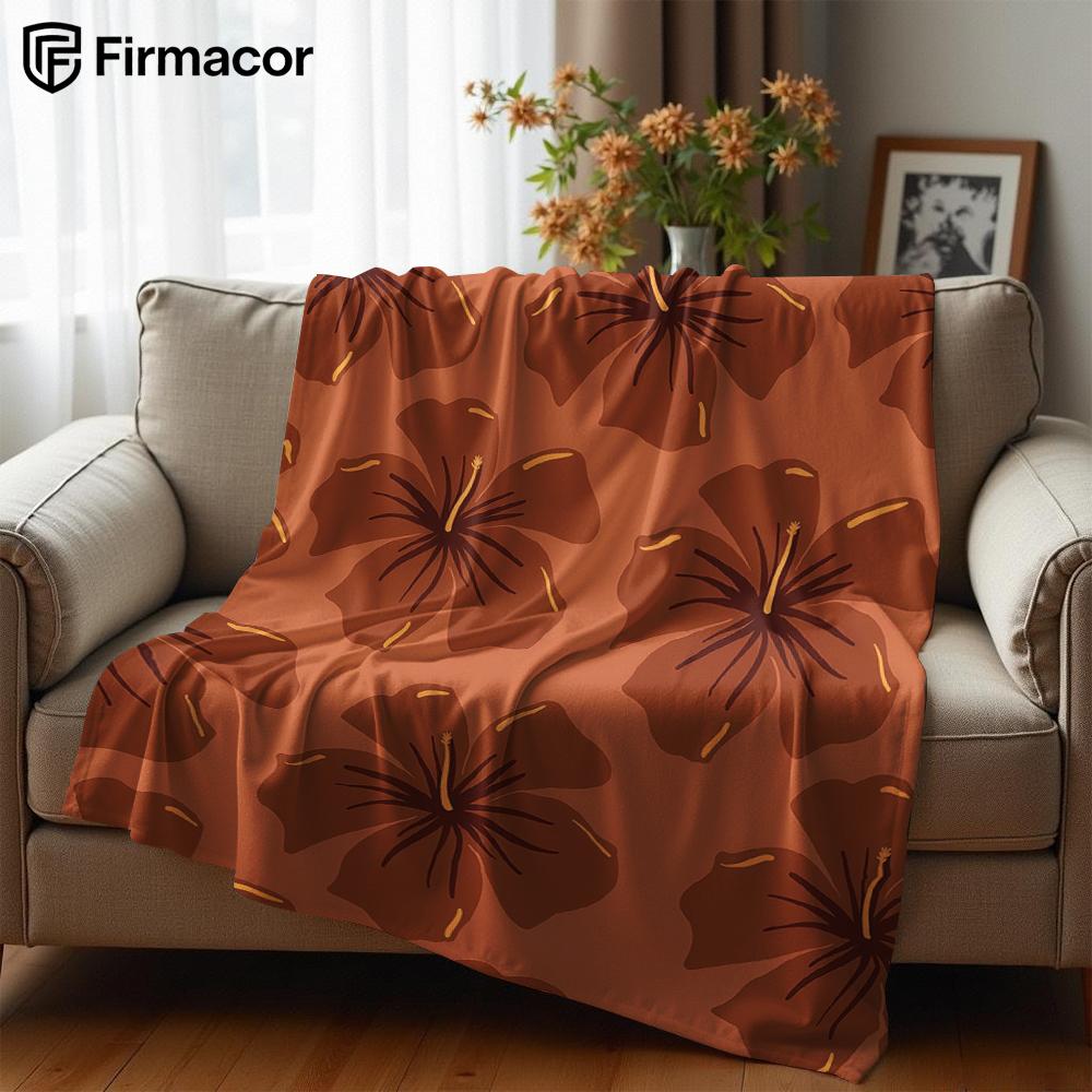 Terracotta Hibiscus Ultra Soft Sherpa Fleece Blanket Fluffy Warm Halloween Cozy Throw for Sofa Couch Bedroom Gift All Season