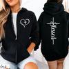 Women's Zipper Hoodie Autumn Winter New Fashion Zip Up Hoodies Blessed and Heart Sweatshirt Women Streetwear Blessed Cross Coats